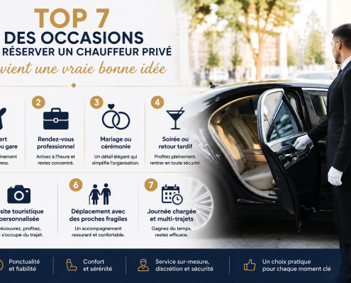 Chauffeur privé élégant ouvrant la portière d’une voiture haut de gamme pour un trajet confortable