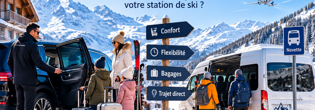 Comparatif entre transfert privé et navette partagée pour rejoindre une station de ski